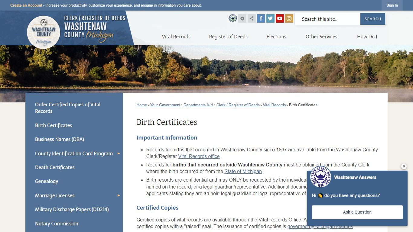 Birth Certificates | Washtenaw County, MI